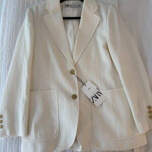 NEW Zara White Linen Blazer, Size